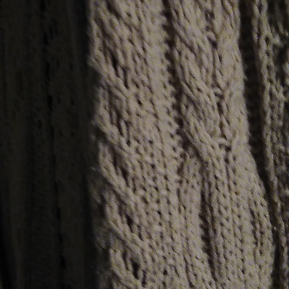 Boston Proper poncho with arm holes and a scarf attached.